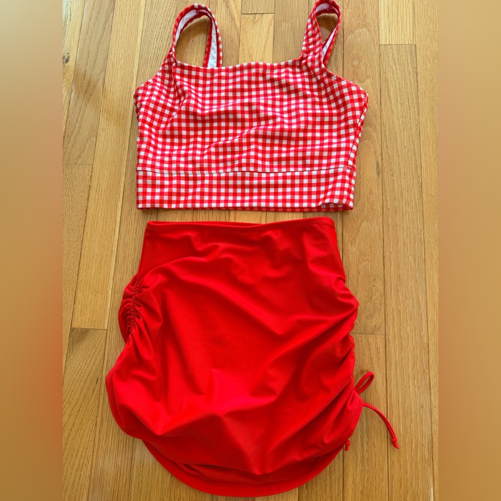 Red Gingham High-Waist Bikini Set - Women's Swim